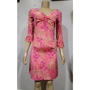 Vintage Maggy London Silk Floral Dress Pink 90s Y2K Ruffle Size 4 Coquette #CC